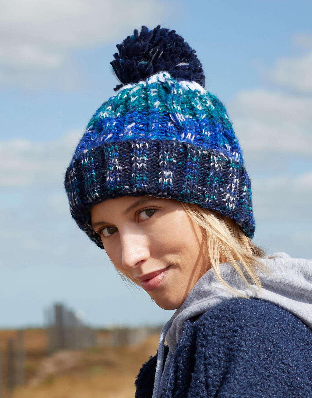 Corkscrew Pom Pom Beanie