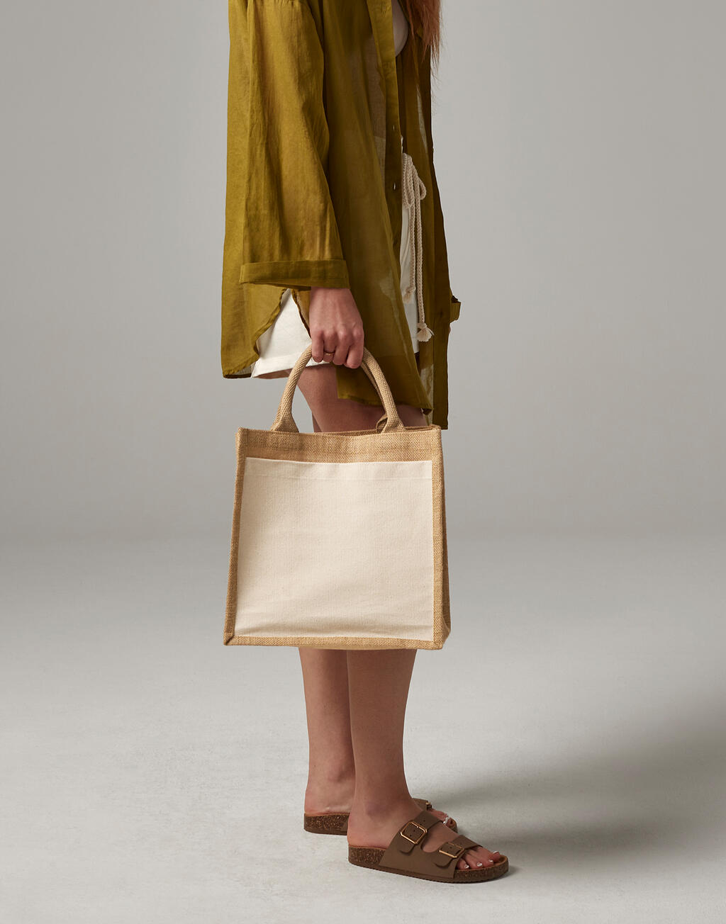 Cotton Pocket Jute Midi Tote