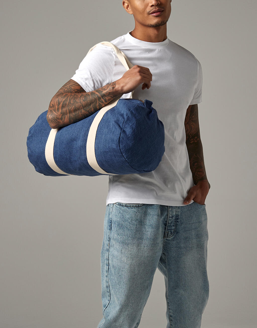 Denim Barrel Bag